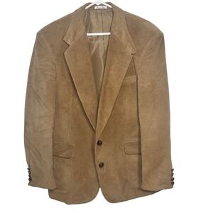 Vintage Men's Tan Corduroy Blazer Jacket 44R Academia Classic Grandpa Two Button